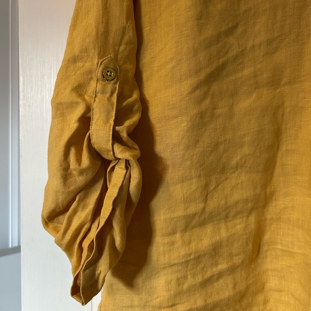 Ellen Tracy Mustard Linen Yellow Tunic Top (size tag missing - M) - Picture 3 of 5